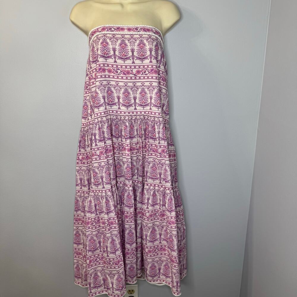 Bindu Floral Strapless Midi Dress Pink Floral Beach Coastal Vacation Women's S